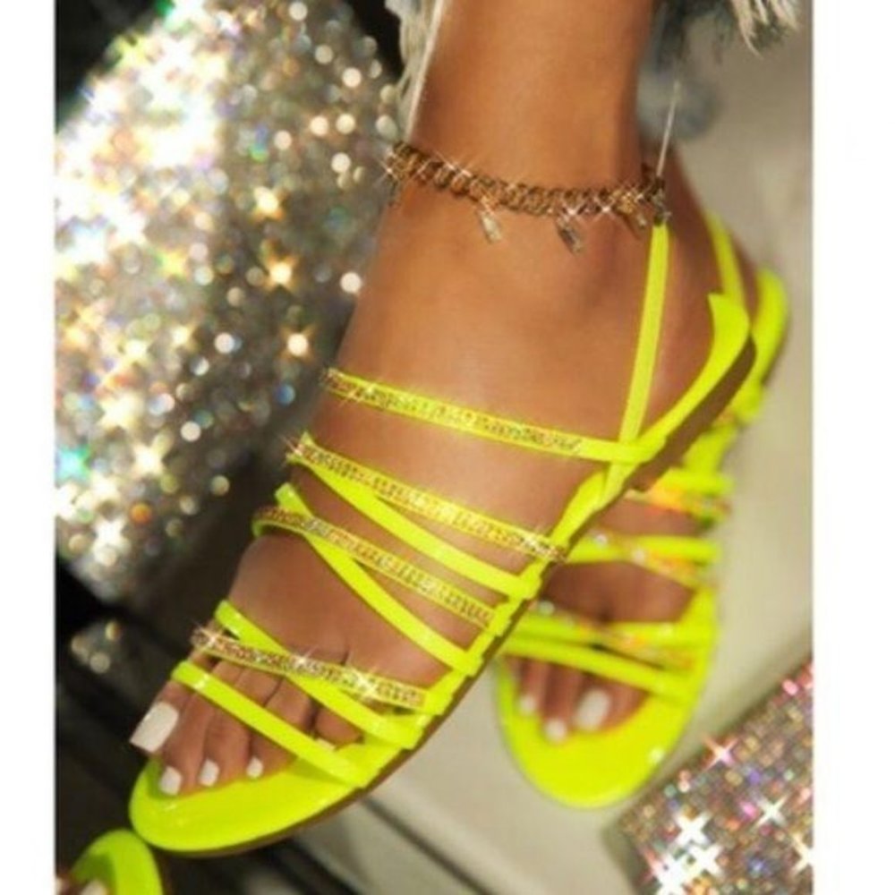 Neon Yellow Embellished Slingback Sandal - Picture 4 of 5